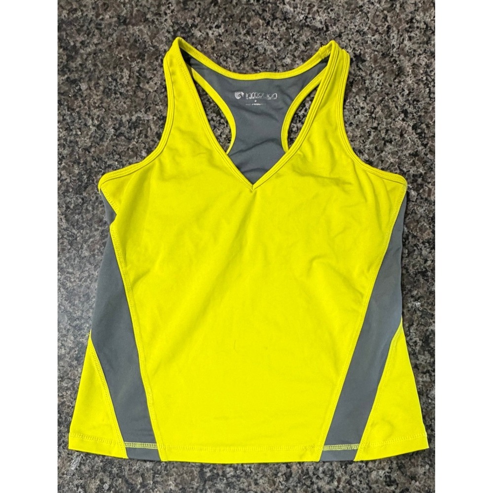 In Motion New York & Company Neon Yellow Grey Colorblock Racerback Tank Top M